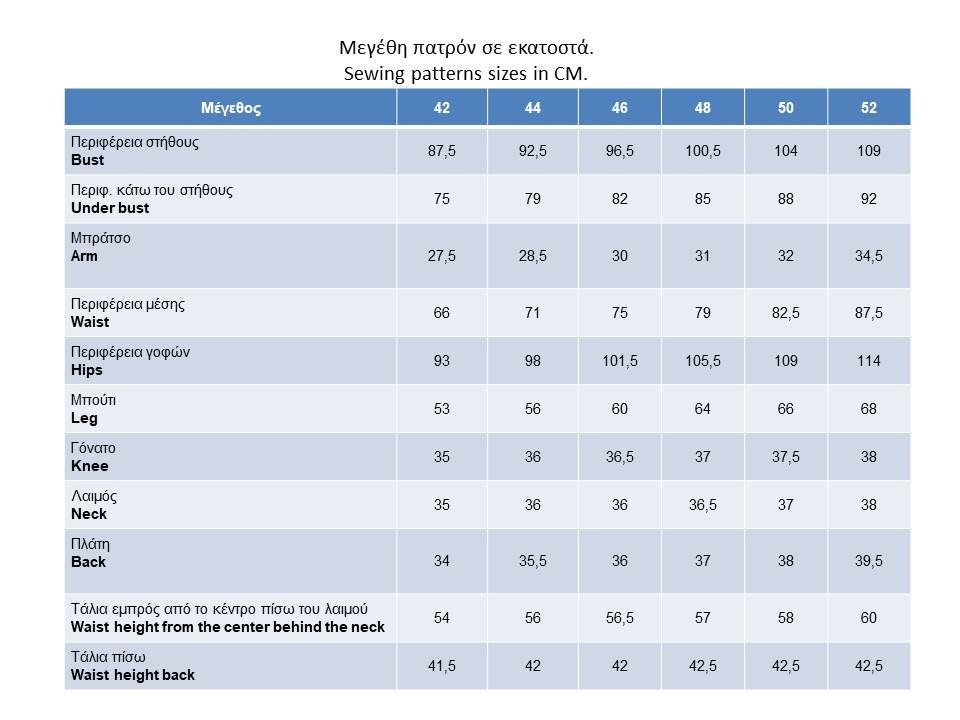 Sewing Pattern sizes sxediomodas.gr