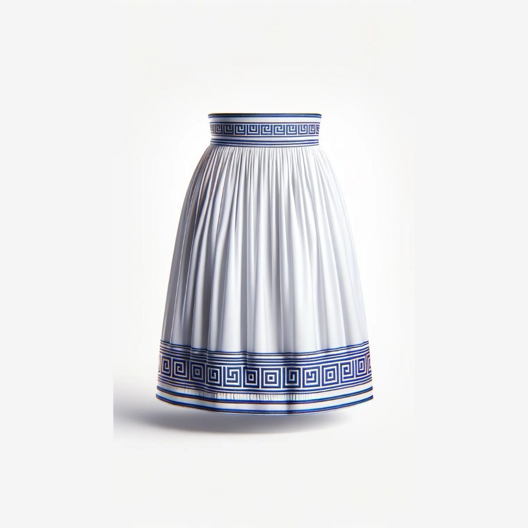Gathered midi skirt with meandros trim