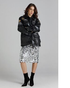 AYIOS Foil Jacket Black – Unisex statement τζάκετ με γυαλιστερό φινίρισμα και ζωγραφισμένα patches