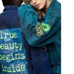 Back and front view of the Ayios Jacket Double Acid Navy with neon patches and deep blue tones