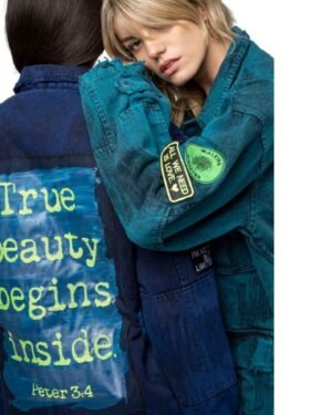 Πλάτη και μπροστινή όψη του Ayios Jacket Double Acid Navy με neon patches και μπλε αποχρώσεις