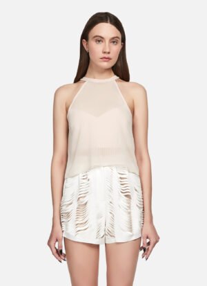 Cold Soulders Tank Top In Pink Chiffon