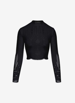 Cropped Long-Sleeved Top in Black