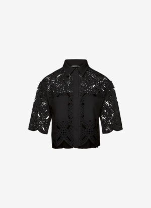 Cropped Short-Sleeved Shirt in Black