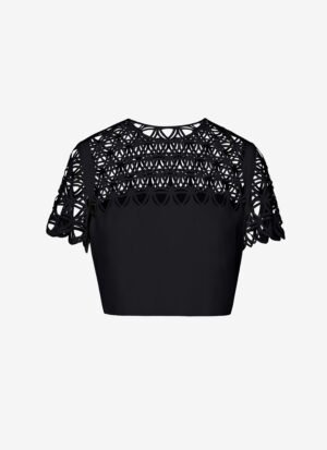 Cropped T-Shirt In Black Crepe