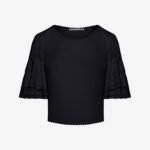 Cropped T-Shirt with Ruffled Sleeves in Black