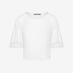 Cropped T-Shirt with Ruffled Sleeves in White