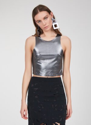 Cropped Tank-Top In Metallic Foil
