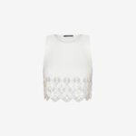 Cropped Tank Top With Laser-Cut Print Around Hem in White