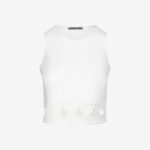 Cropped Tank Top With Laser-Cut Print Around Hem in White