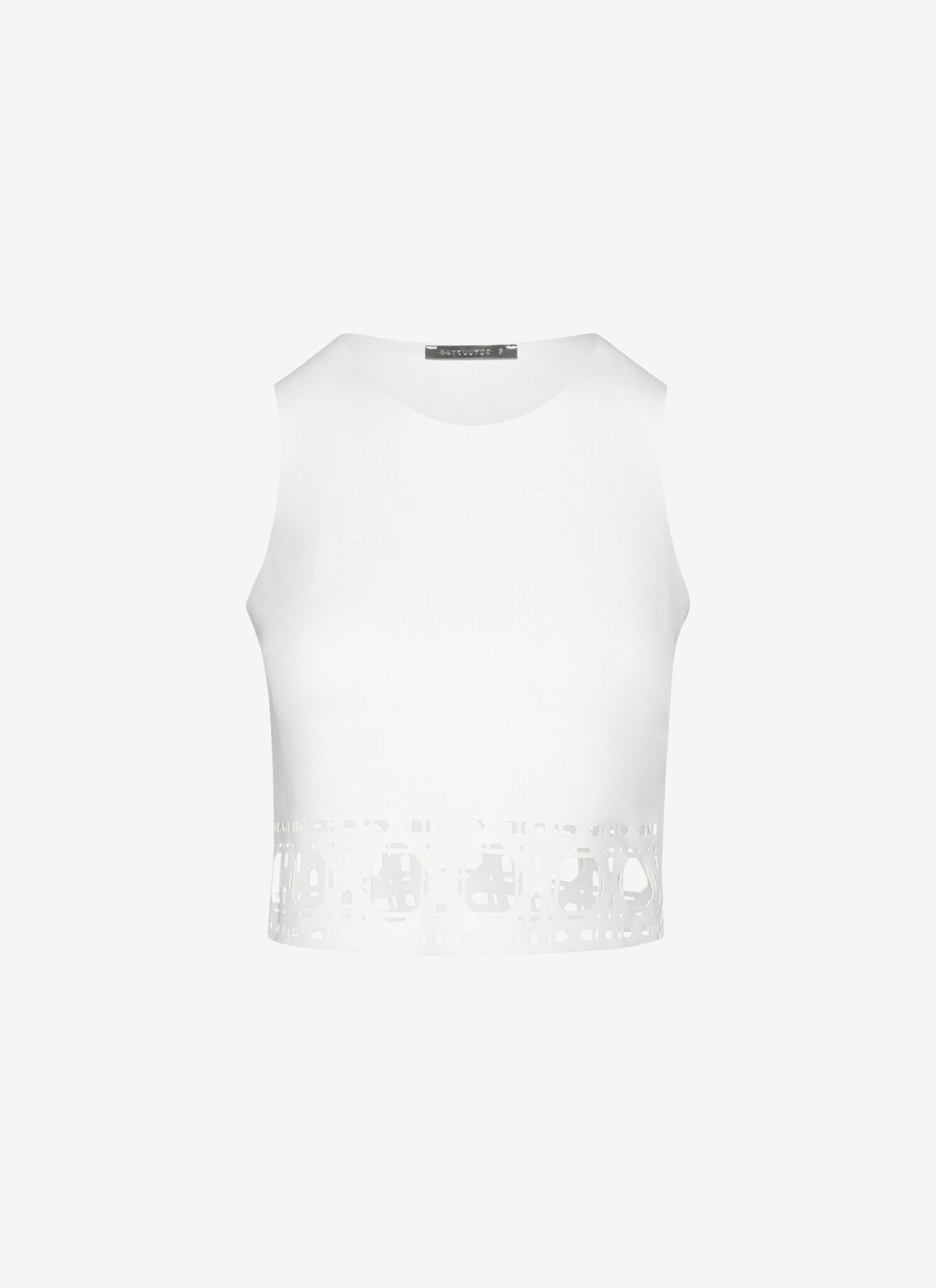 Cropped Tank Top With Laser-Cut Print Around Hem in White