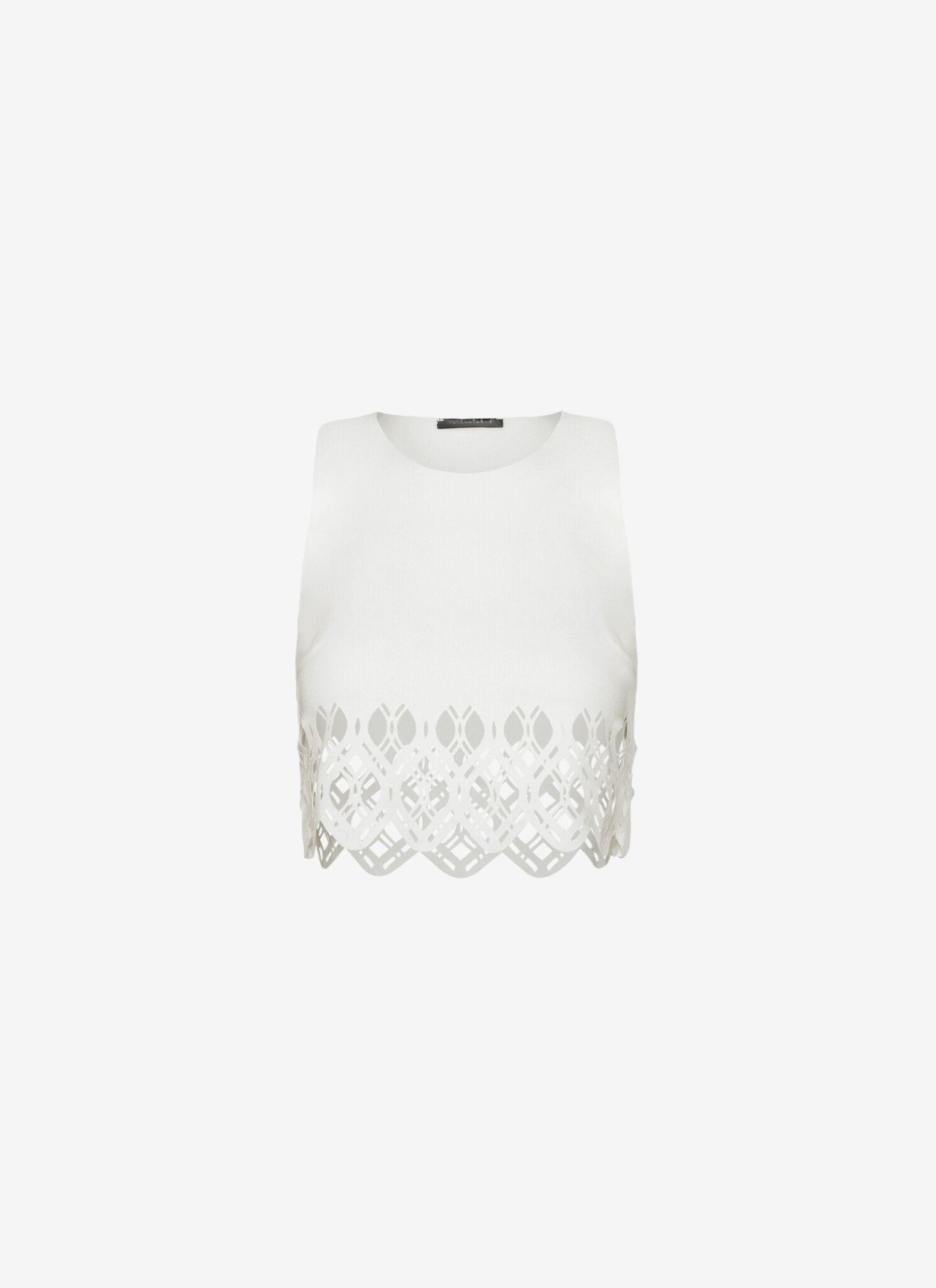Cropped Tank Top With Laser-Cut Print Around Hem in White