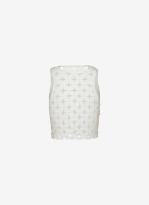 Cropped Tank Top With Laser-Cut Print at Back in White