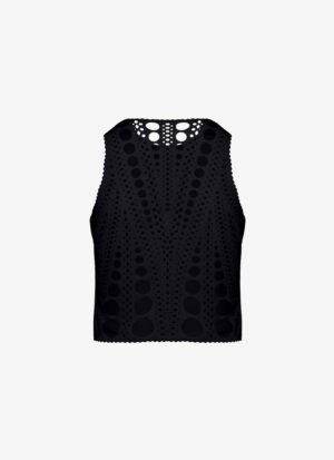Cropped Tank Top with Mesh Back in Black
