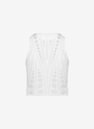 Cropped Tank Top with Mesh Back in White