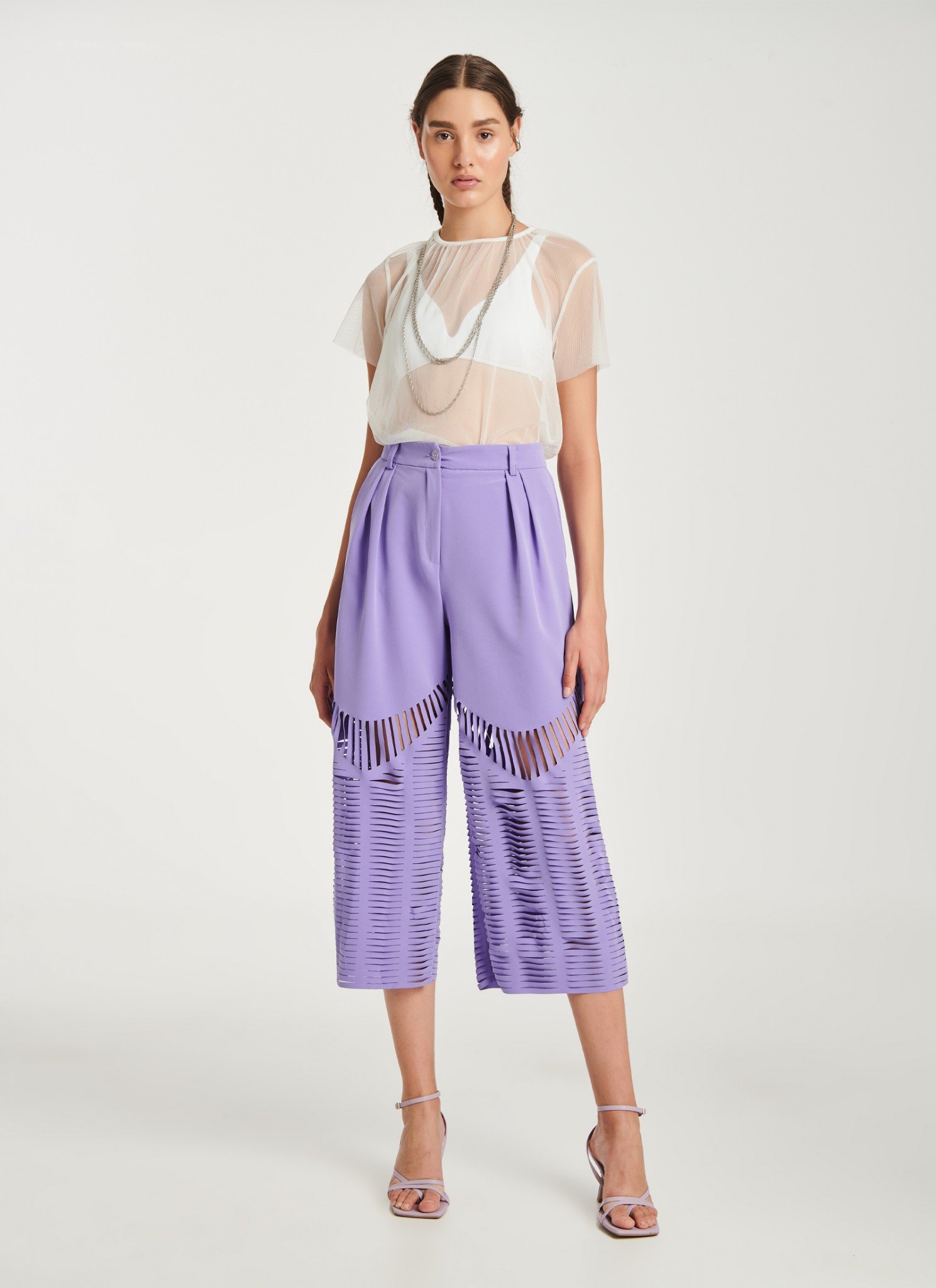 Cropped Wide-Leg Pants In Lilac