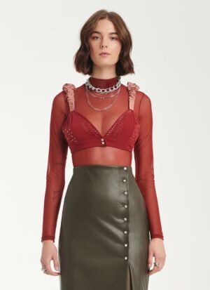 Crystal Embellished Brallete Top In Burgundy