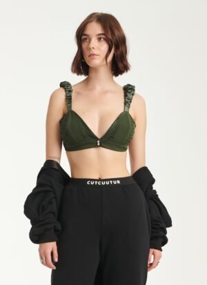 Crystal embellished Brallete Top In Khaki