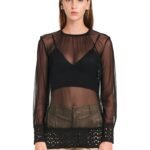 Long-Sleeve Top In Black Tulle