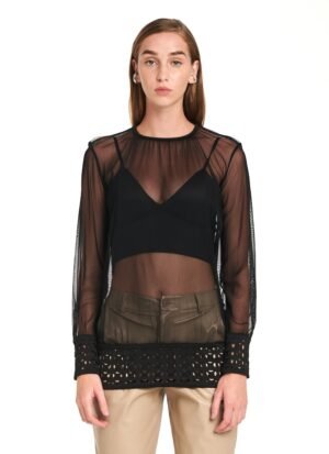 Long-Sleeve Top In Black Tulle