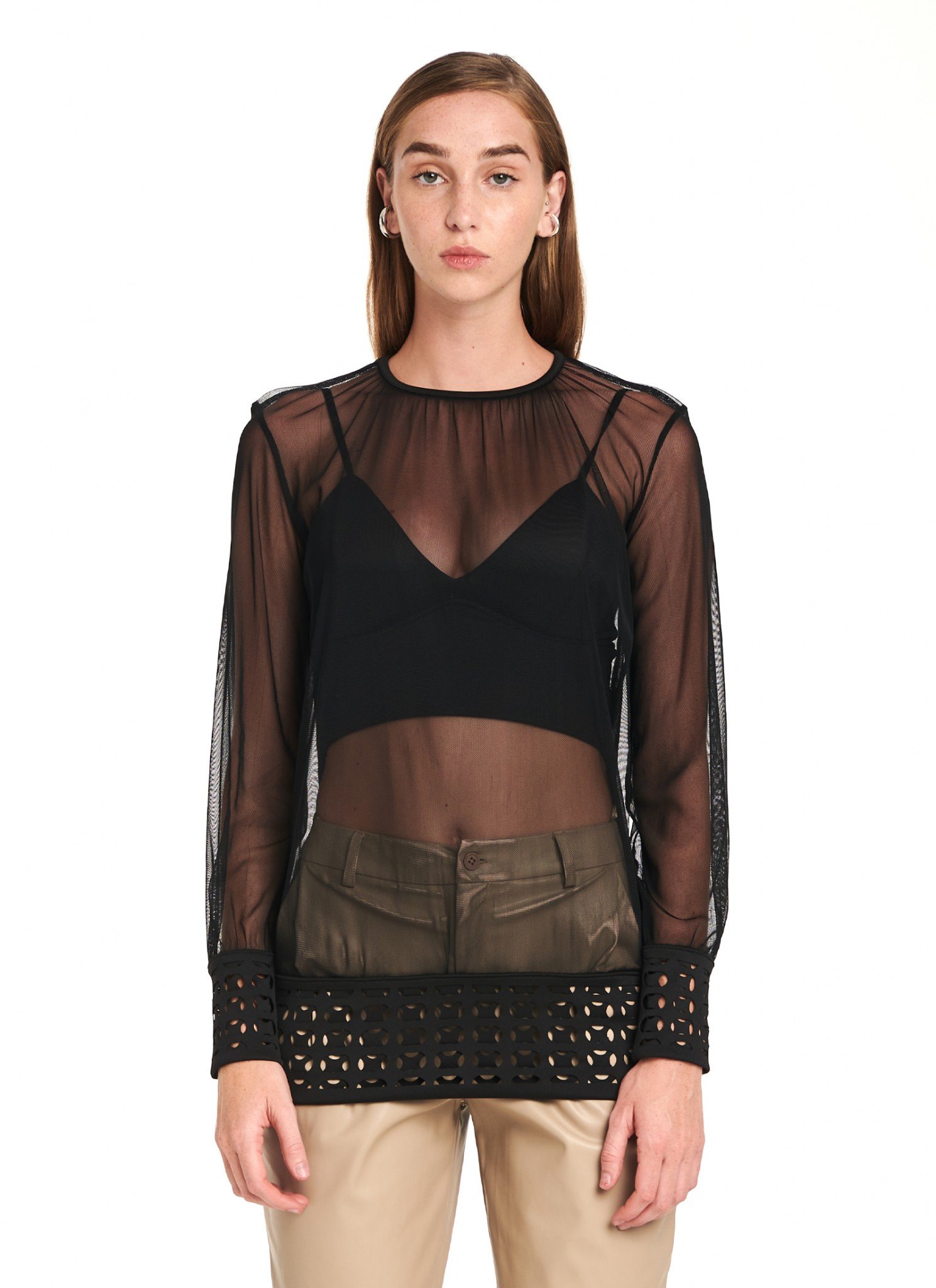 Long-Sleeve Top In Black Tulle