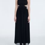 Maxi Dress with Chiffon Skirt in Black