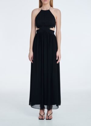Maxi Dress with Chiffon Skirt in Black