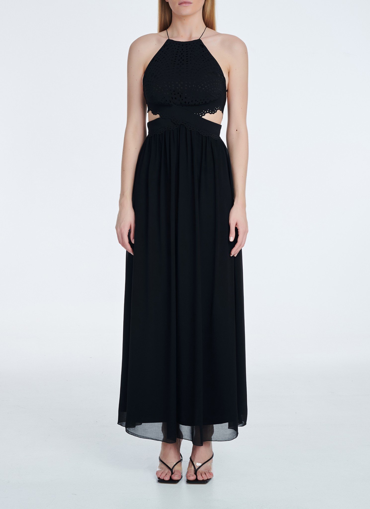 Maxi Dress with Chiffon Skirt in Black