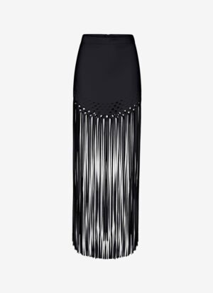 Maxi Skirt with Fringes in Black