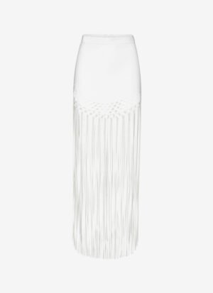 Maxi Skirt with Fringes in White