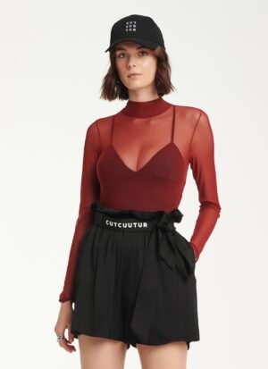 Mesh Bodysuit In Burgundy