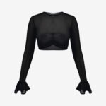 Mesh Cropped Long-Sleeved Top in Black