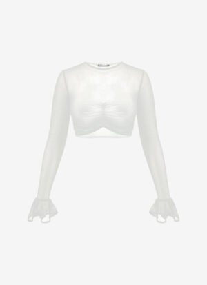 Mesh Cropped Long-Sleeved Top in White