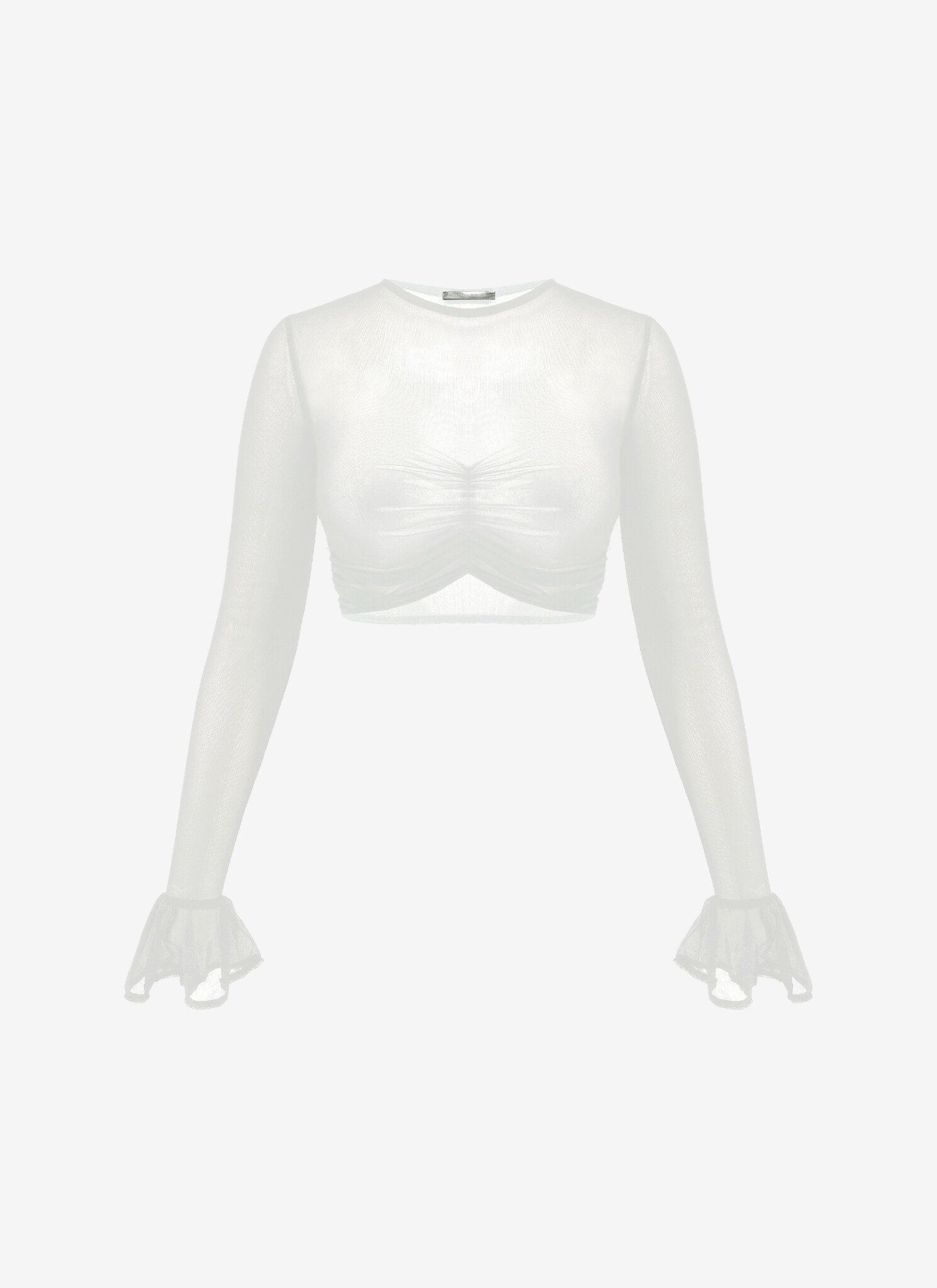 Mesh Cropped Long-Sleeved Top in White