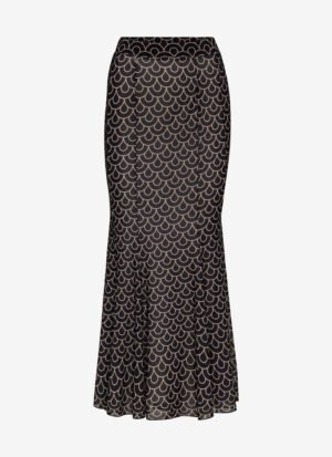 Mesh Maxi Skirt in Black Print