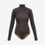 Mesh Printed Bodysuit In Black