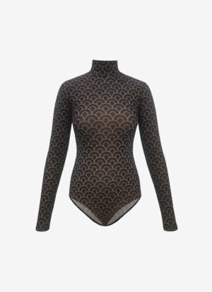 Mesh Printed Bodysuit In Black