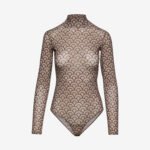 Mesh Printed Bodysuit In Nude