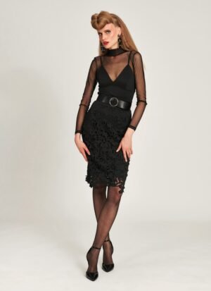 Midi Skirt In Black Scuba