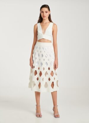 Midi Skirt In White Crepe
