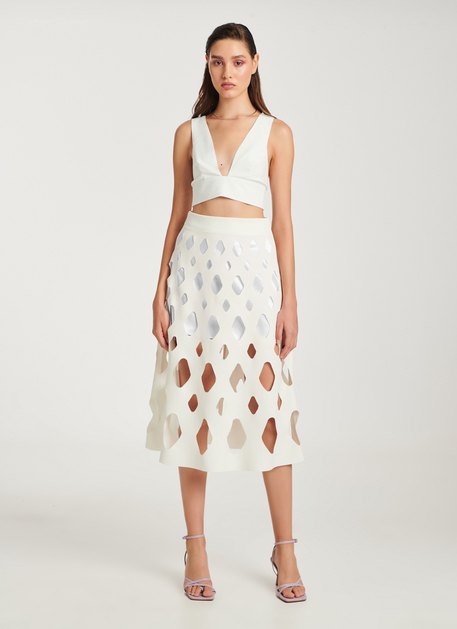 Midi Skirt In White Crepe