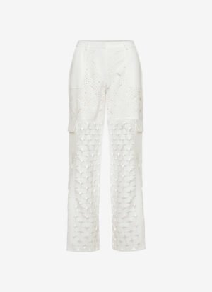 Paneled Full Lenght Cargo Pants in White