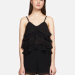 Ruffled Tank Top In Black Crepe