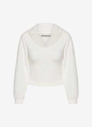 Sweater with V-Neckline in White