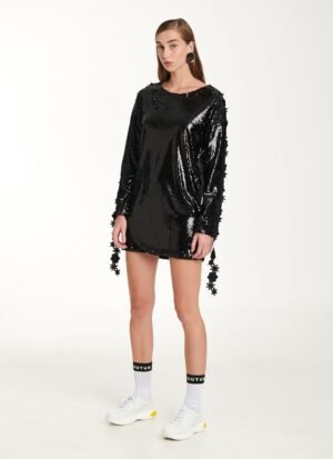 Sweatshirt Dress In Black Sequin