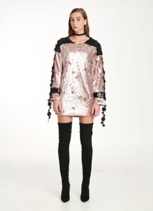 Sweatshirt Dress In Pink Sequin