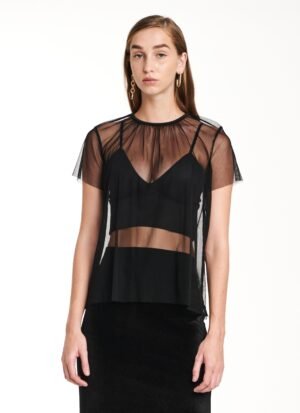 T-Shirt In Black Tulle