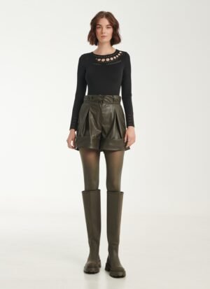 Wide-Leg Shorts In Khaki