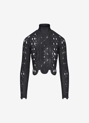 Paneled Turtleneck Long-Sleeved Top in Black