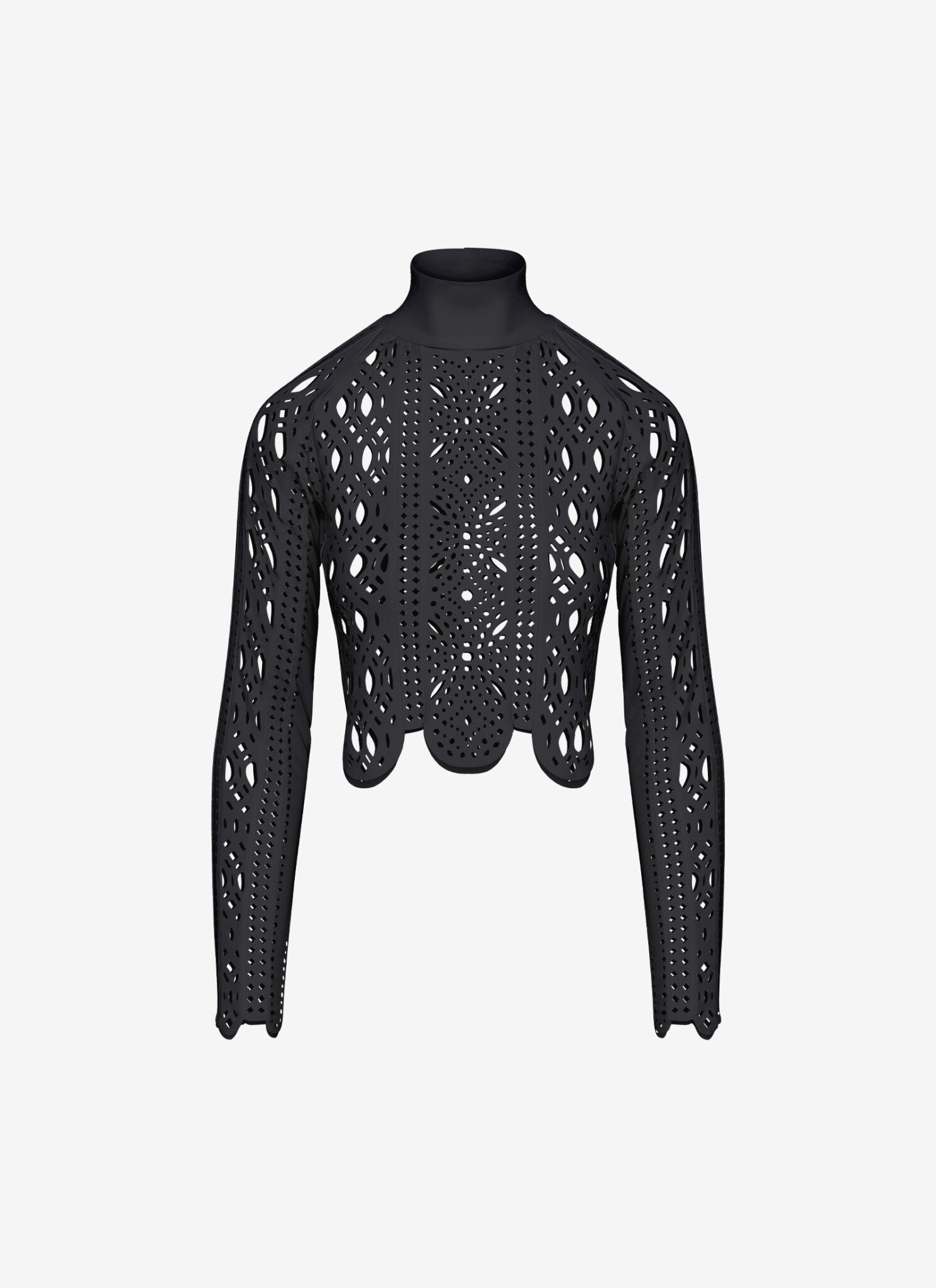 Paneled Turtleneck Long-Sleeved Top in Black